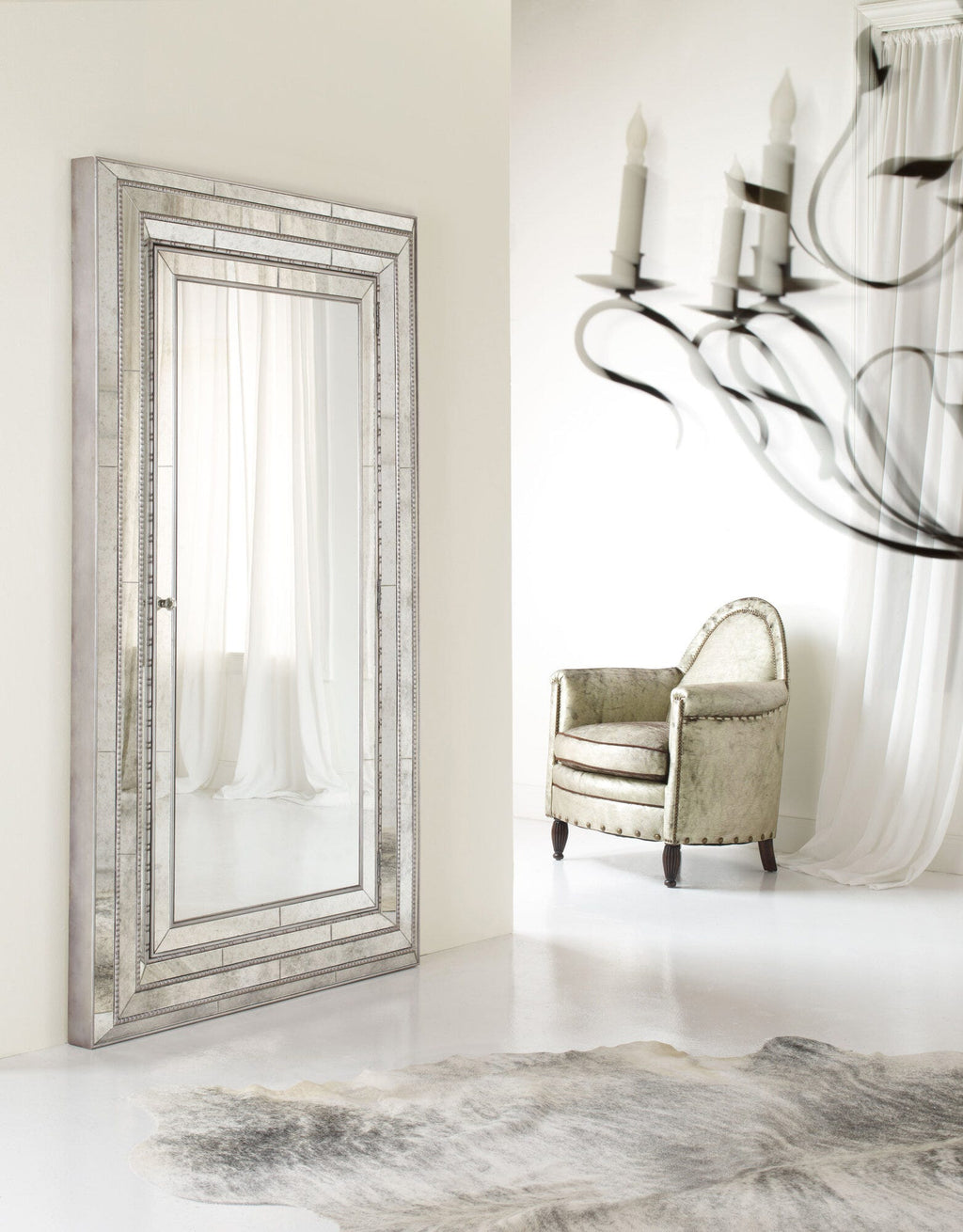 Melange Glamour Floor Mirror withJewelry Armoire Storage