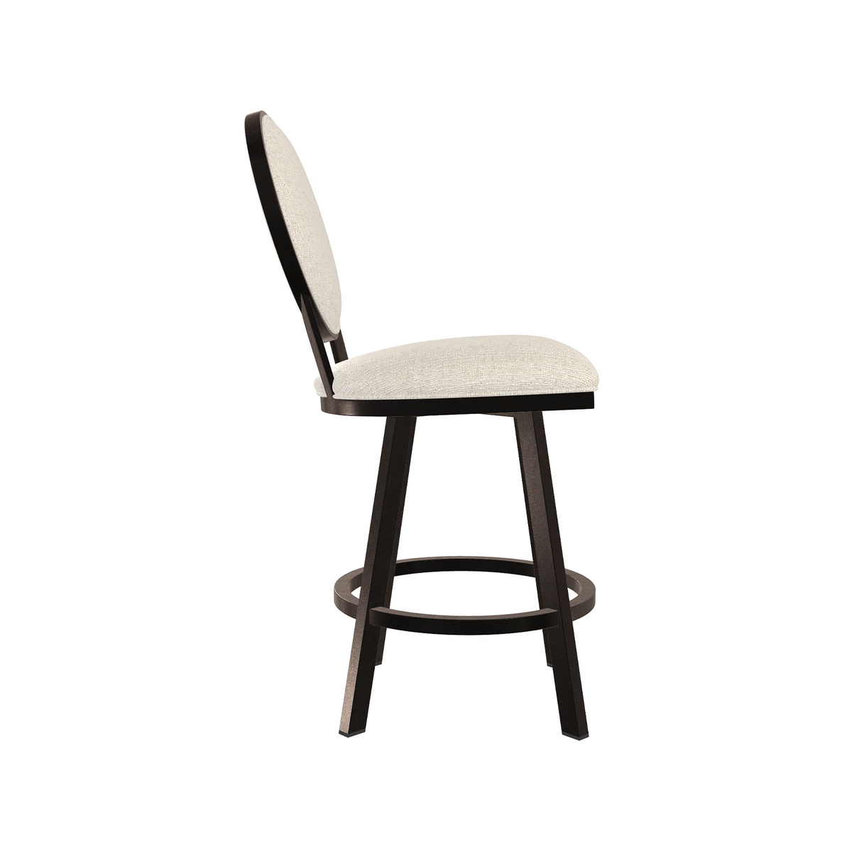 Side view of the Marquise Barstool in Black Suede finish with Loft Magnolia fabric.