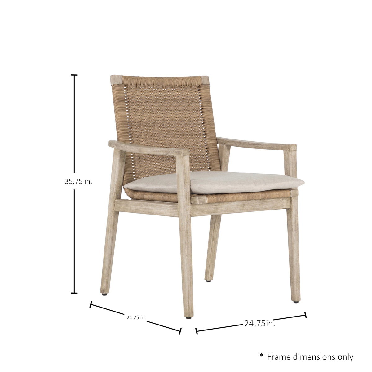 Pointe Wicker Teak Outdoor Dining Arm Chair