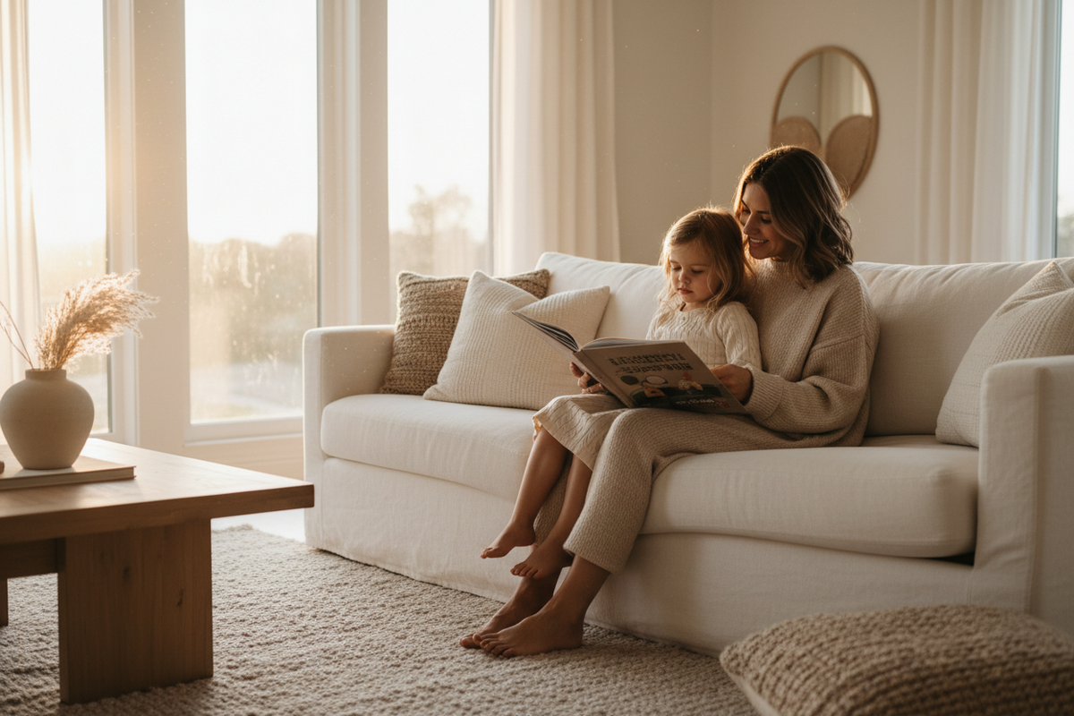 Mother and Daughter on Sofa
